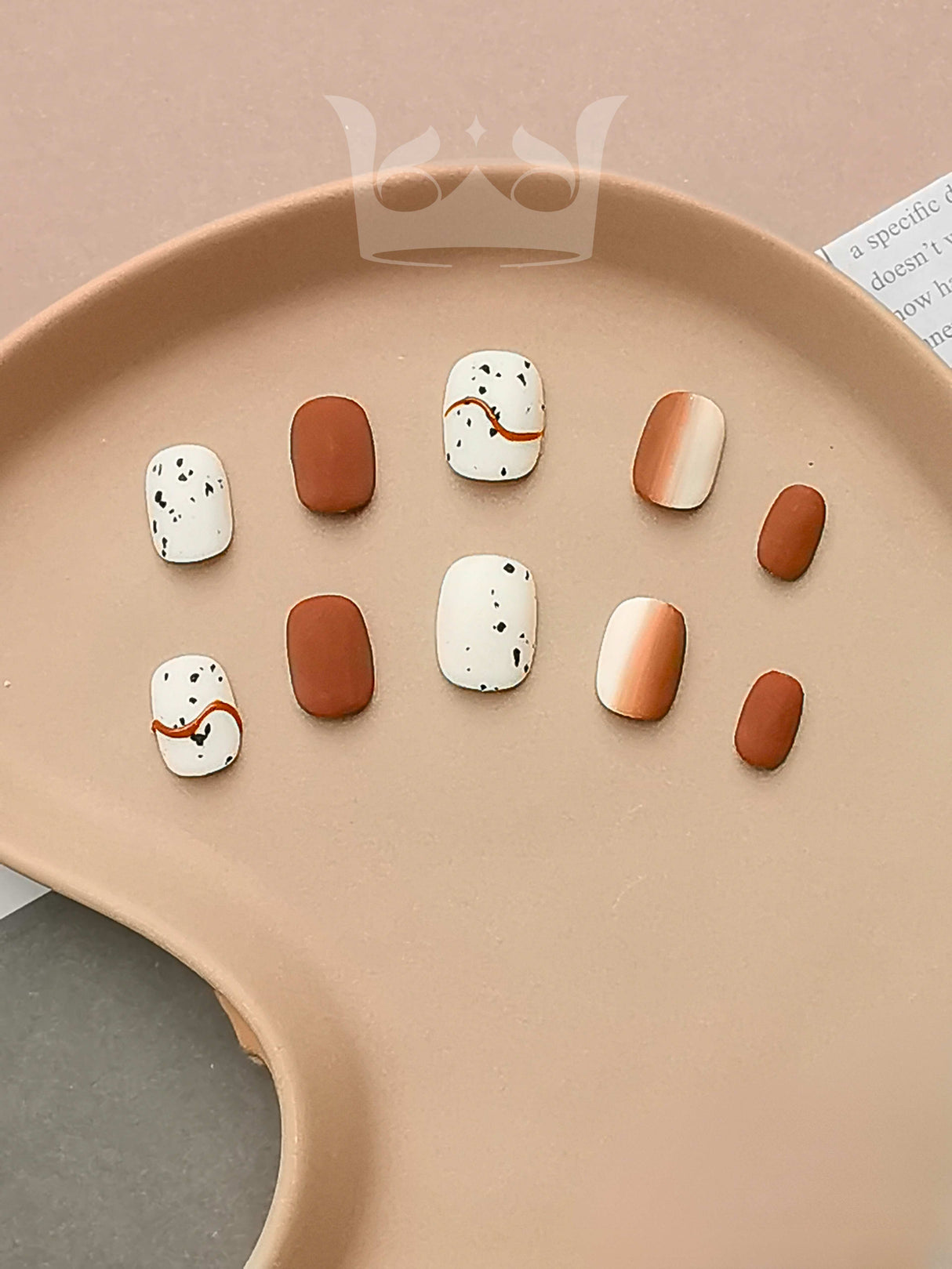 These press-on nails are for modern and minimalist nail art designs, with color, shape, and texture elements. They are  for manicure purposes.