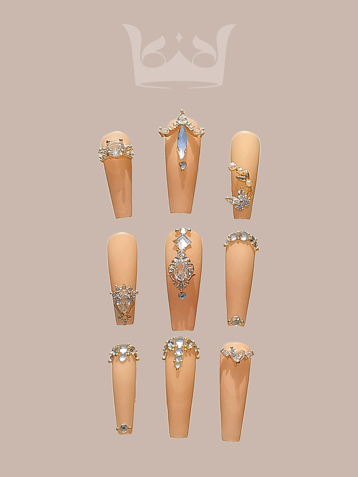 These press-on nails are for a bold and stylish look with a two-tone color scheme, rhinestones, stiletto/almond shape, and glossy finish, perfect for special occasions.