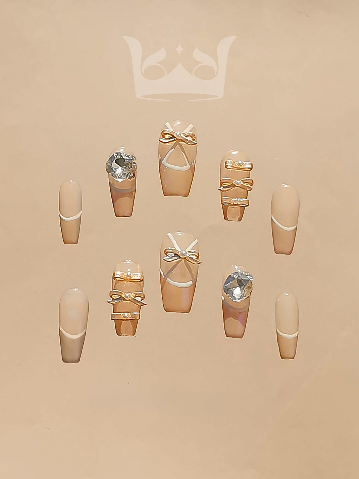 Fashionable and on-trend nails with neutral, earthy colors, asymmetrical patterns, and different finishes for a unique and fancy look.