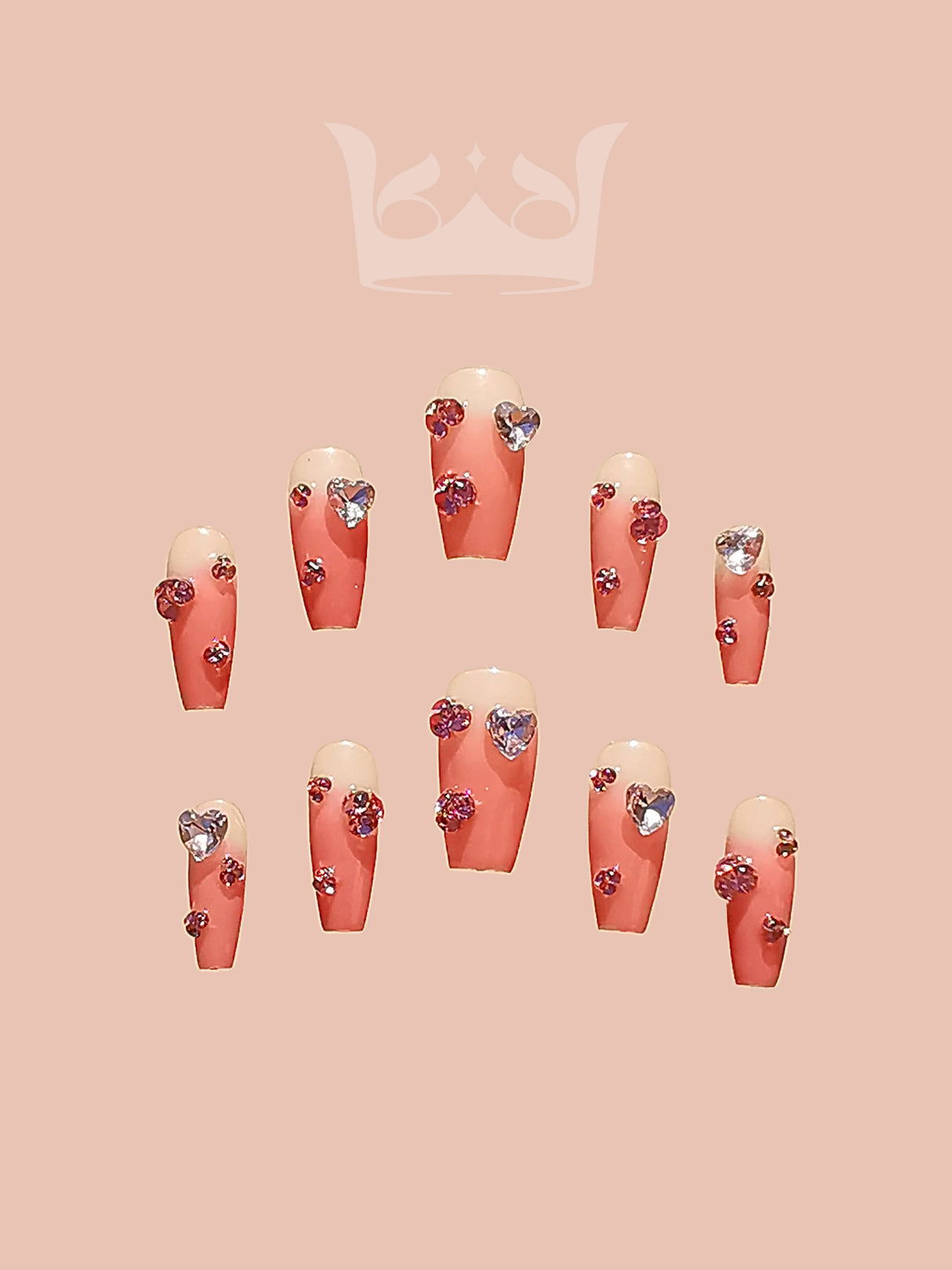 Gemstone nails for a bold statement, with playful yet elegant aesthetic. Varying lengths for unique look,  professionally done. Adds glamour to style.