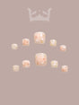 These press-on nails are perfect for special occasions like weddings or proms, with a delicate and whimsical celestial theme featuring pastel pink, gold foil, and geometric designs.