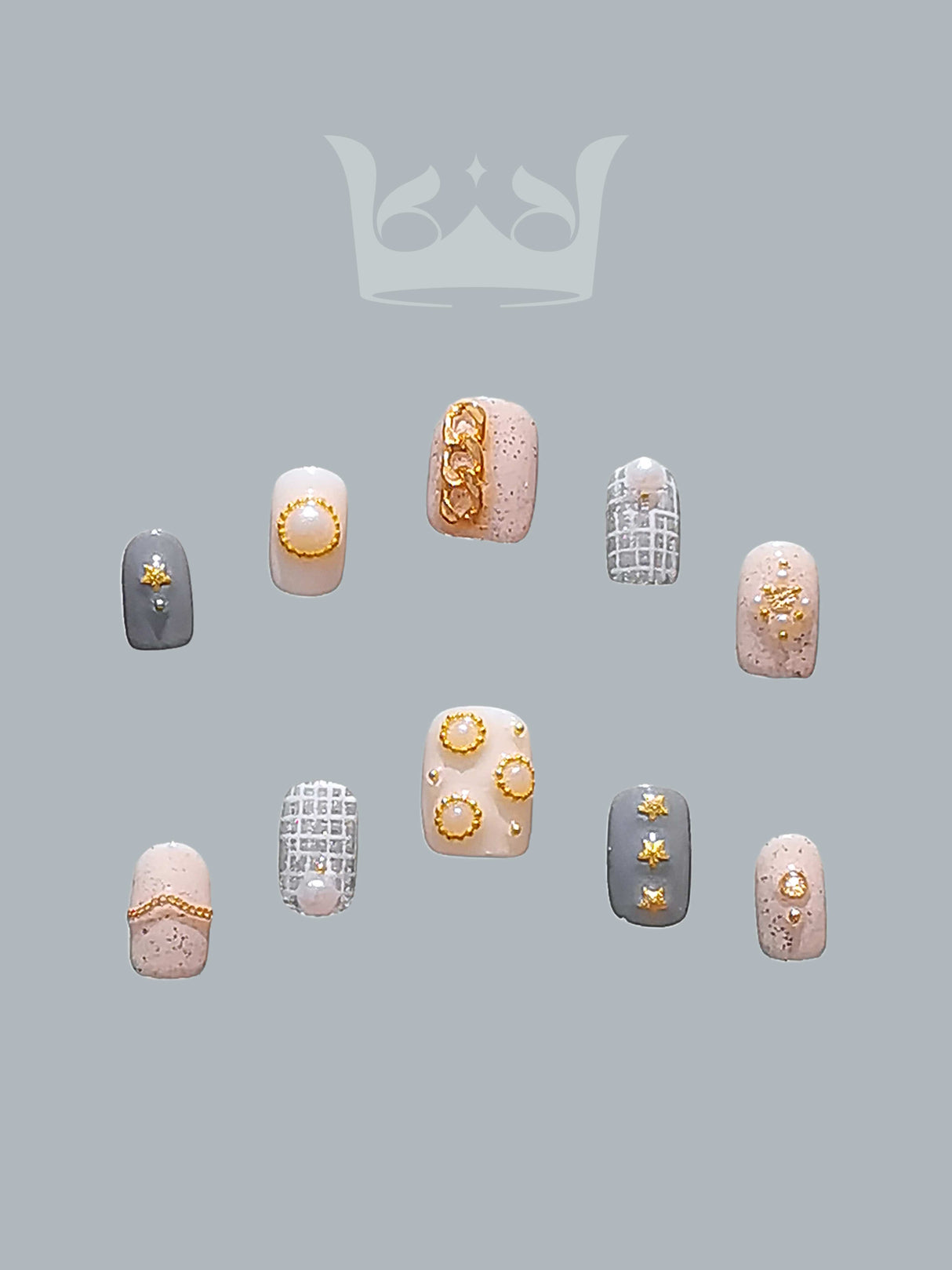 Luxurious and ornate nails with pearls, beads, jewel embellishments, metallic accents, and studded details make a bold fashion statement for special occasions.
