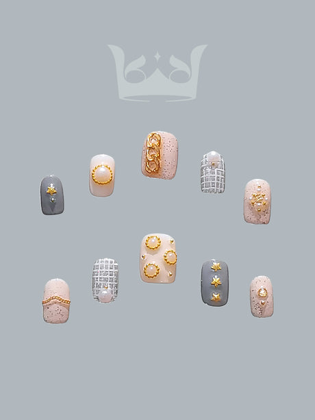 Luxurious and ornate nails with pearls, beads, jewel embellishments, metallic accents, and studded details make a bold fashion statement for special occasions.