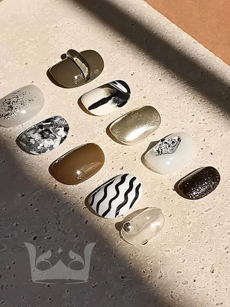 These press-on nails are  for cute purposes, with a neutral color palette and a mix of classic and trendy styles suitable for a variety of occasions.