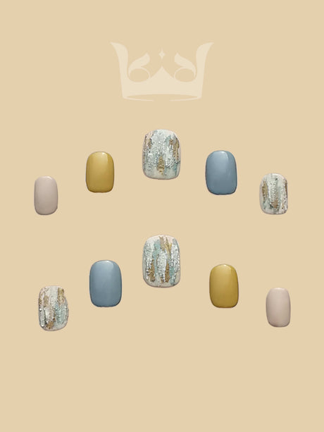 These press-on nails are for decoration, with a variety of colors and designs for customization. They feature metallic accents and a mix of simple and eye-catching elements.