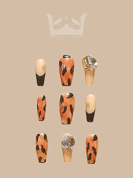 These press-on nails are perfect for special occasions, with a unique and eye-catching design featuring a French manicure-like effect, flower embellishments, and a glossy finish.