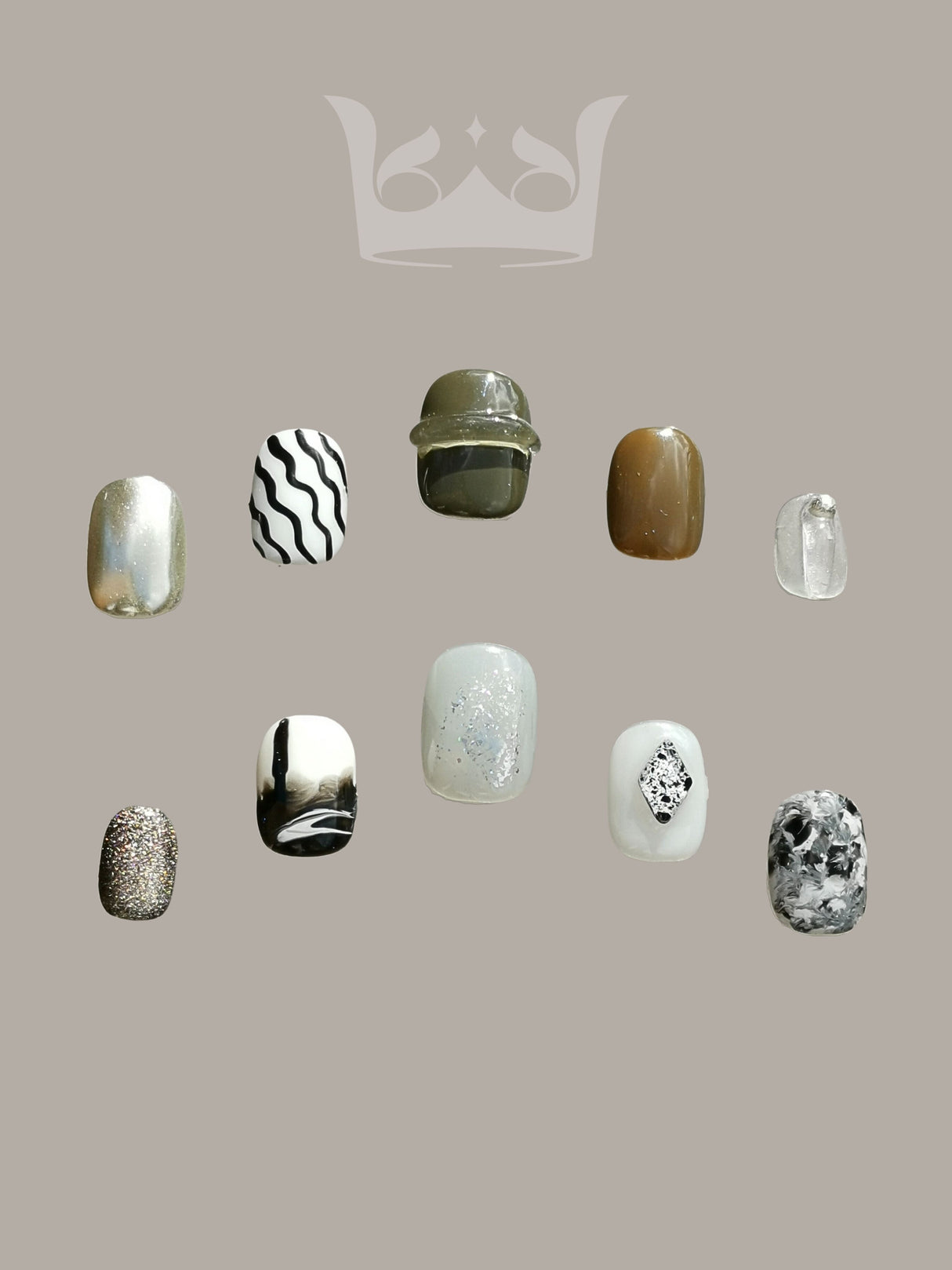 Luxury nails for fashion or aesthetic purposes with solid colors, glossy/glitter finishes, marbled designs, zebra stripes, and various patterns. Enhances appearance and self-expression.