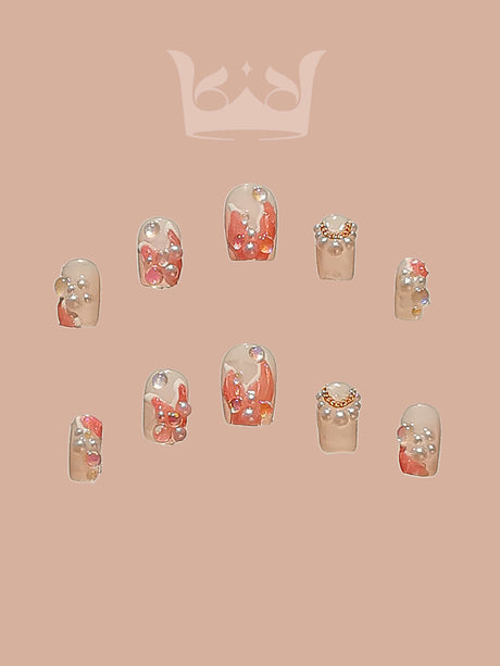Cute acrylic nails with delicate and feminine designs for special occasions or daily wear. Customizable with floral patterns, glitter, and gem-like stones.