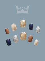 These press-on nails are perfect for special occasions with their elegant and modern design, mix of solid colors and trendy marble patterns, and metallic accents.