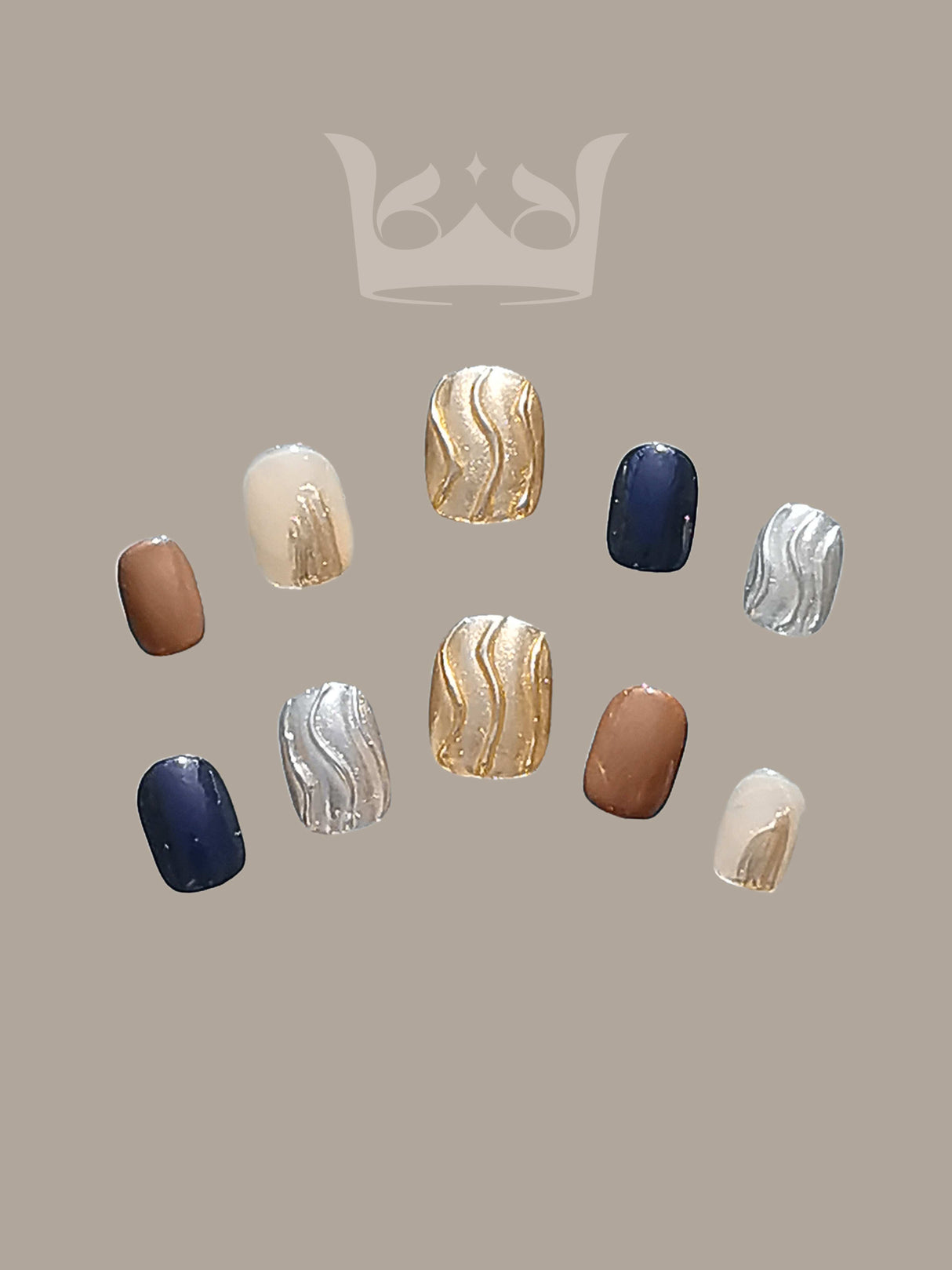 These versatile nails are suitable for formal events, parties, or everyday wear with a fancy color palette, metallic accents, and a trendy marble effect.