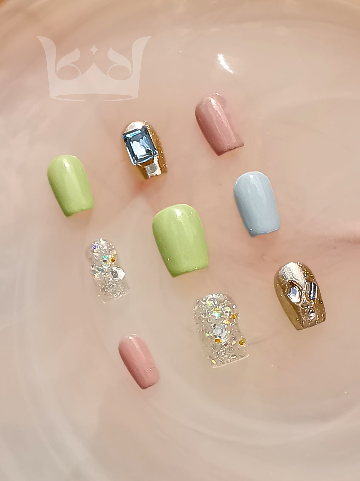 Luxury nails for cute purposes in nail fashion and design. Variety of colors, textures, glitter, diamonds, metallic sheen, and arrangement. Endless possibilities.