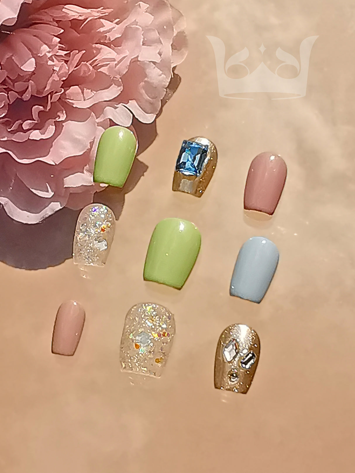 These press-on nails are for nail art and manicure designs, offering a variety of colors, embellishments, and cute elements for personal expression and style. 