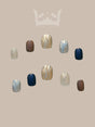 These press-on nails are for fashion and personal style, providing a temporary way with trendy marbled metallic effects.