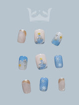These winter-themed nails are perfect for holiday events or adding a festive touch to everyday looks. Featuring a cool color palette, snowflake designs, and glitter accents